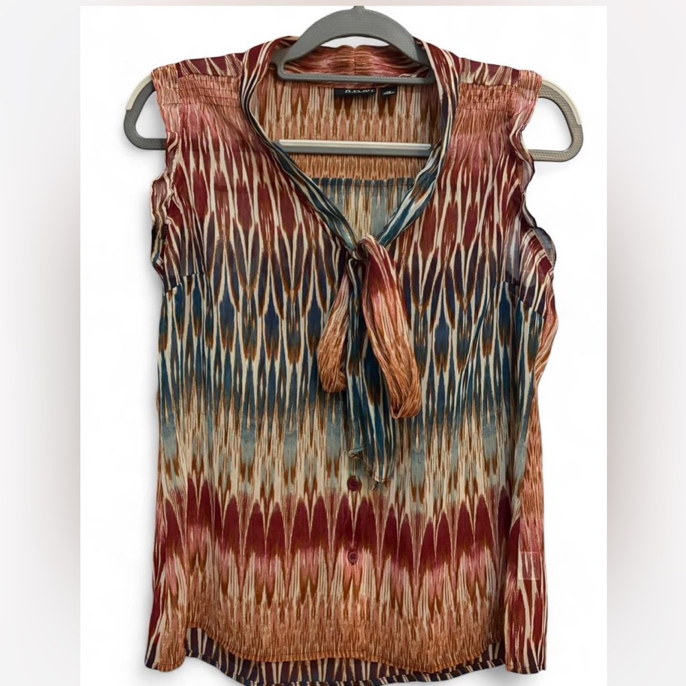 Ana ( a new approach)boho Multicolor Sleeveless Blouse with Tie Neck